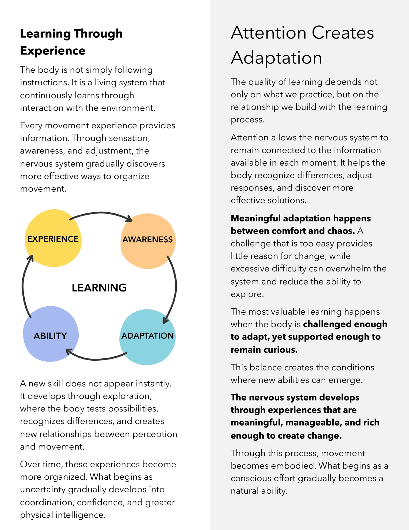 Interior page from Movement Beyond Exercise — Learning Through Experience